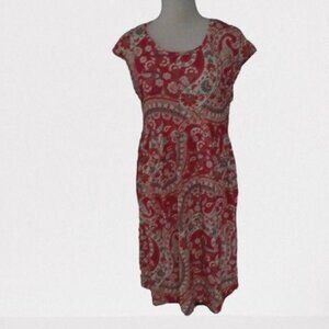 NWOT LOVEU.DEAR CAP SLEEVE RED BLUE CREAM PAISLEY DRESS WITH POCKETS SZ SMALL